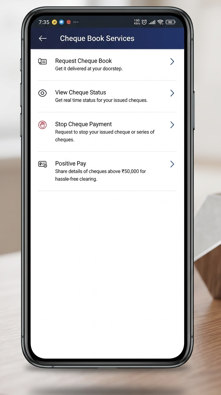 HDFC Bank cheque book request kaise kare 2026